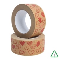 Kraft Paper Tape - Hearts Print - Solvent Glue - 50mm x 60m - Qty 1 Roll