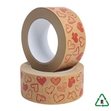 Kraft Paper Tape - Hearts Print - Solvent Glue - 50mm x 60m - Qty 1 Roll