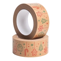 Kraft Paper Tape - Christmas Decorations Print - Hotmelt Glue - 48mm x 50m - Qty 1 Roll